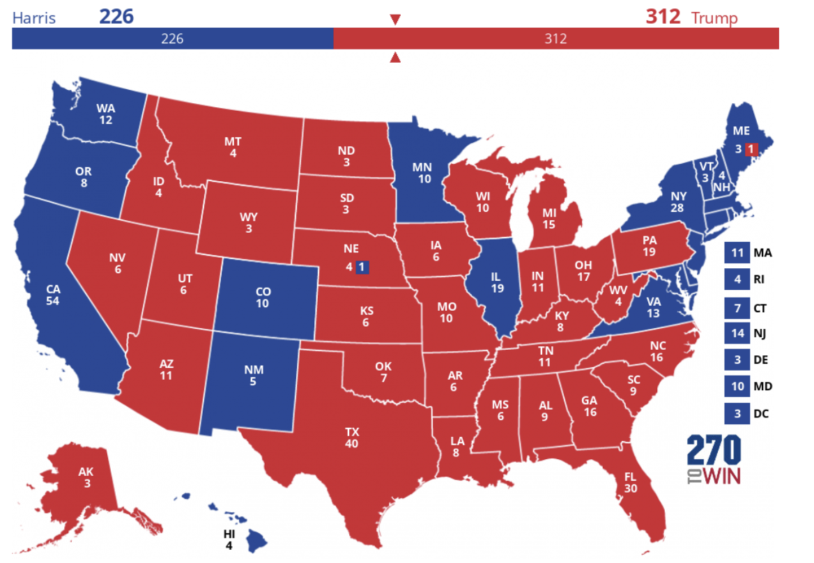 Map of Donald Trump’s Electoral College win.